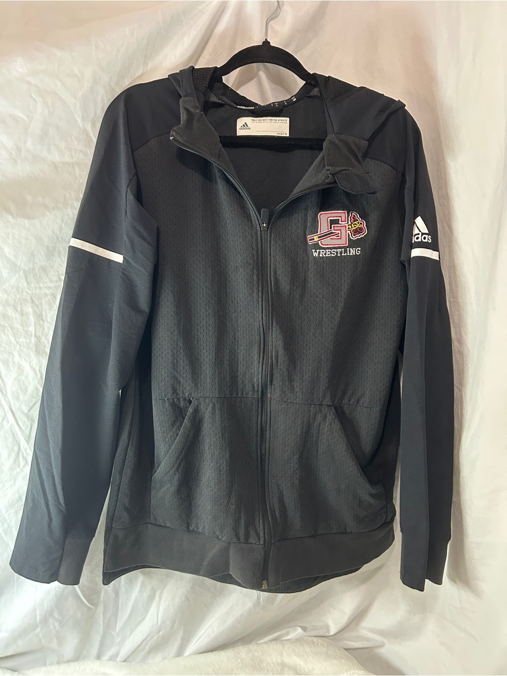 Adidas Mens Large Black Full Zip Wrestling Hoodie Jacket